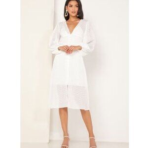 Keepsake Trouble Sheer White Lace Long Sleeve Midi Dress Size Medium